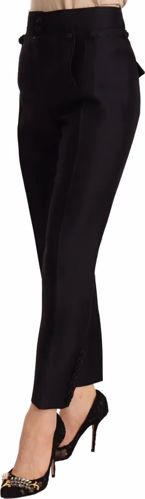 Dsquared² Black Button Embellished Cropped High Waist Pants