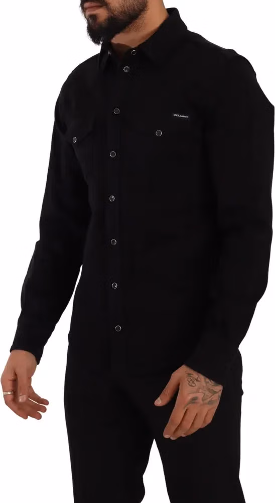 Dolce & Gabbana Black Slim Cotton Denim Stretch Shirt