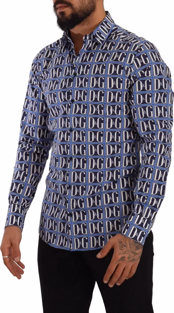 Dolce & Gabbana Blue Logo Mania Slim Fit Cotton Shirt