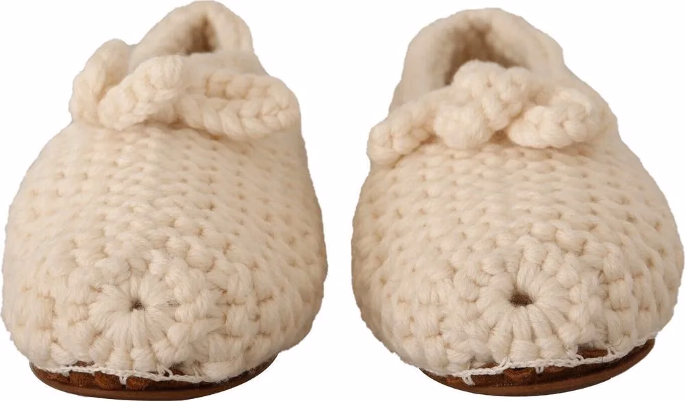 Dolce & Gabbana White Slip On Ballerina Flats Wool Knit Shoes