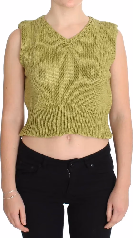 PINK MEMORIES Green Cotton Blend Knitted Sleeveless Sweater