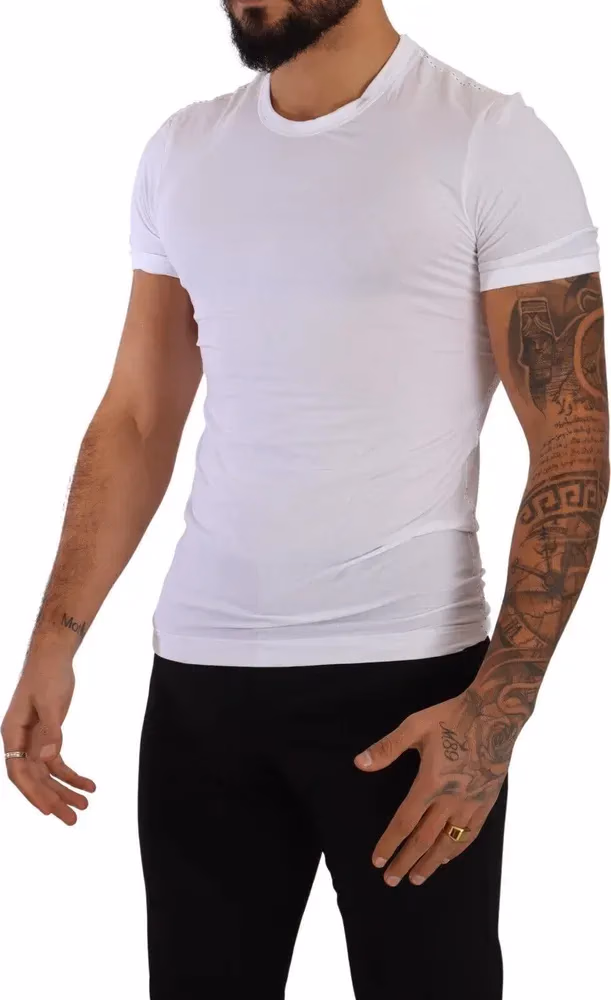 Dolce & Gabbana White Round Neck Cotton Stretch T-shirt Underwear