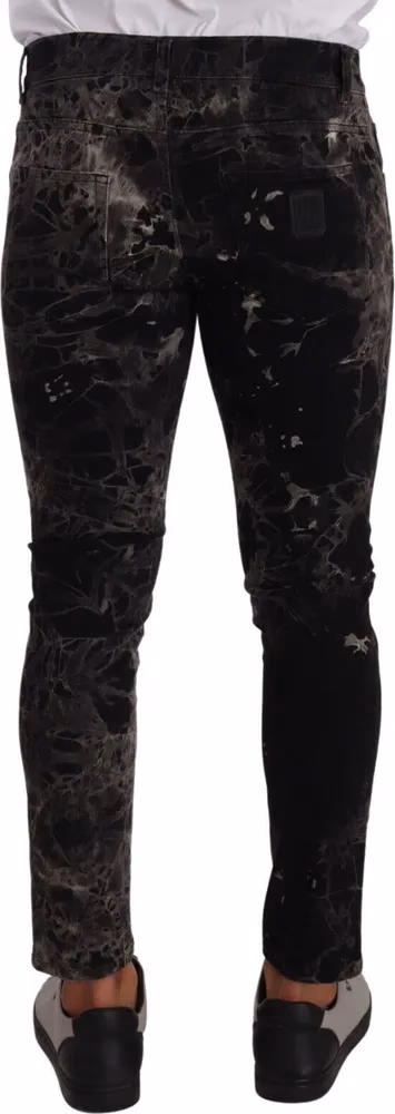 Dolce & Gabbana Black Patterned Skinny Slim Fit Jeans