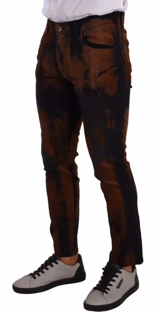 Dolce & Gabbana Black Brown Tie Dye Cotton Skinny Denim Jeans