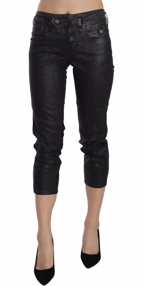 John Galliano Black Washed Mid Waist Slim Leg Cropped Denim Pants