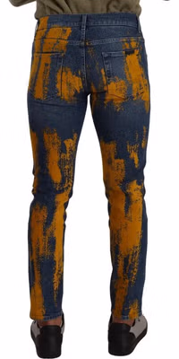 Blue Yellow Dye Cotton Skinny Men Denim Jeans