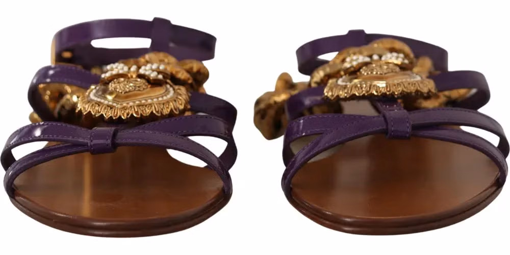 Dolce & Gabbana Purple Leather Devotion Flats Sandals Shoes