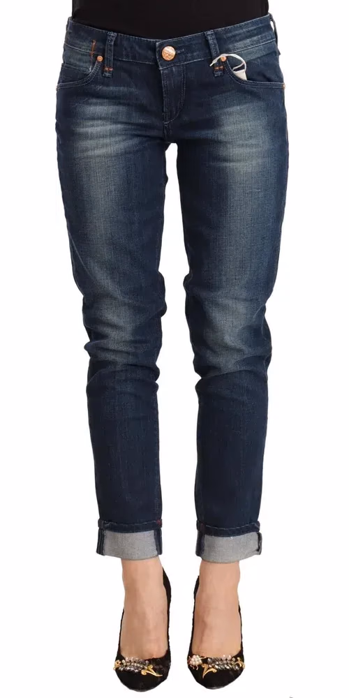 Acht Blue Washed Low Waist Skinny Denim Folded Hem Jeans