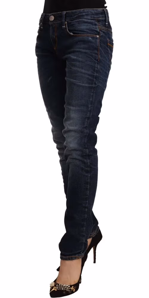 Acht Blue Washed Cotton Mid Waist Skinny Denim Jeans