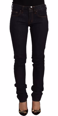 Black Mid Waist Cotton Denim Skinny Jeans