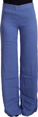 Blue High Waist Viscose Straight Wide Leg Pants