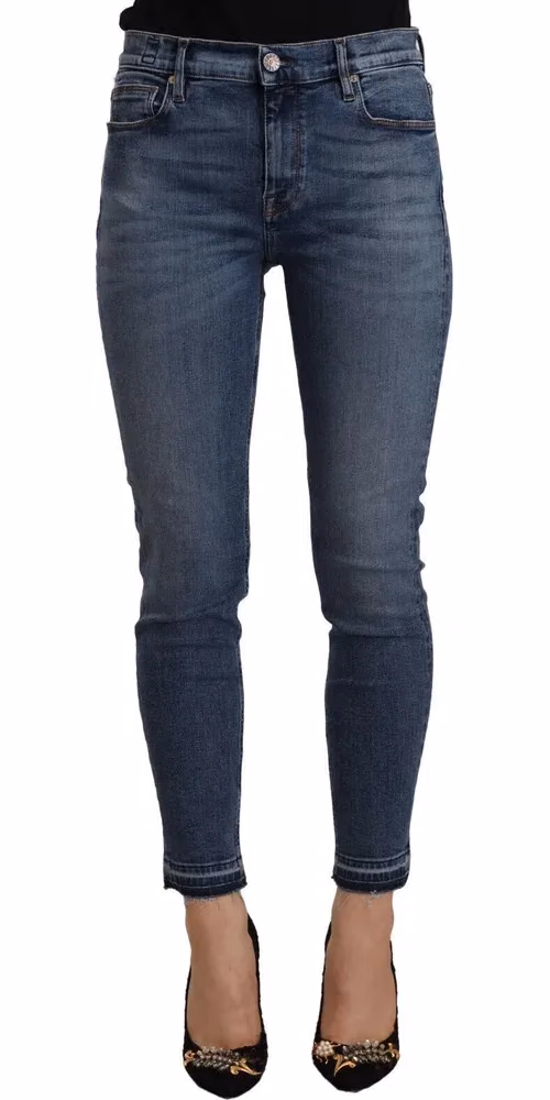 Don The Fuller Blue Mid Waist Cotton Denim Slim Fit Cropped Jeans