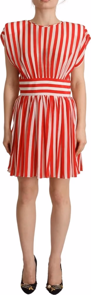 Dolce & Gabbana Red White Stripes Silk Mini A-line Dress