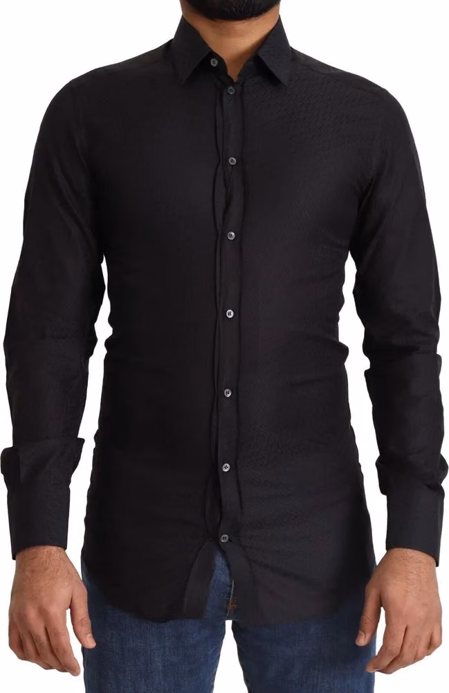 Dolce & Gabbana Black GOLD Cotton Slim Dress Formal Shirt