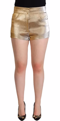 Metallic Gold Cotton Mid Waist Hot Pants Shorts
