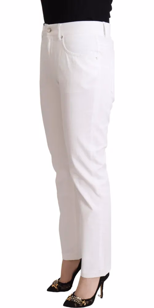Dolce & Gabbana White Cotton Mid Waist Denim Tapered Jeans