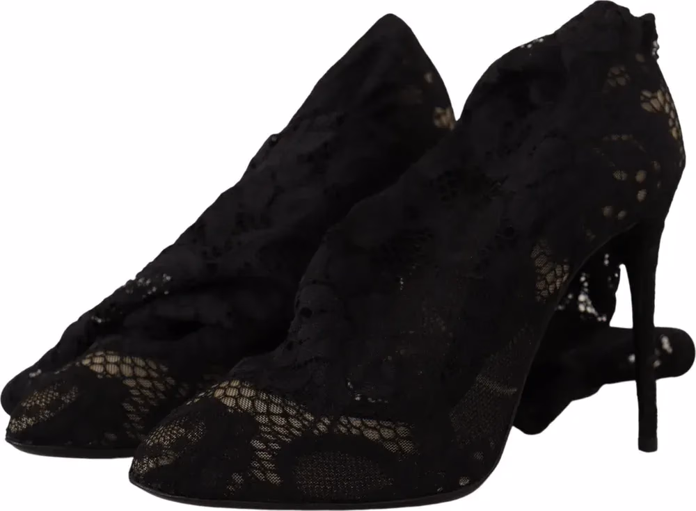 Dolce & Gabbana Black Stretch Socks Taormina Lace Boots Shoes