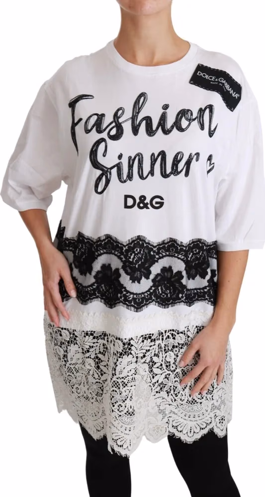 Dolce & Gabbana White Fashion Sinner Cotton Lace T-shirt Top