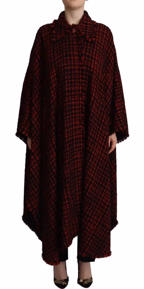 Dolce & Gabbana Black Red Cotton Checkered Over Coat Jacket