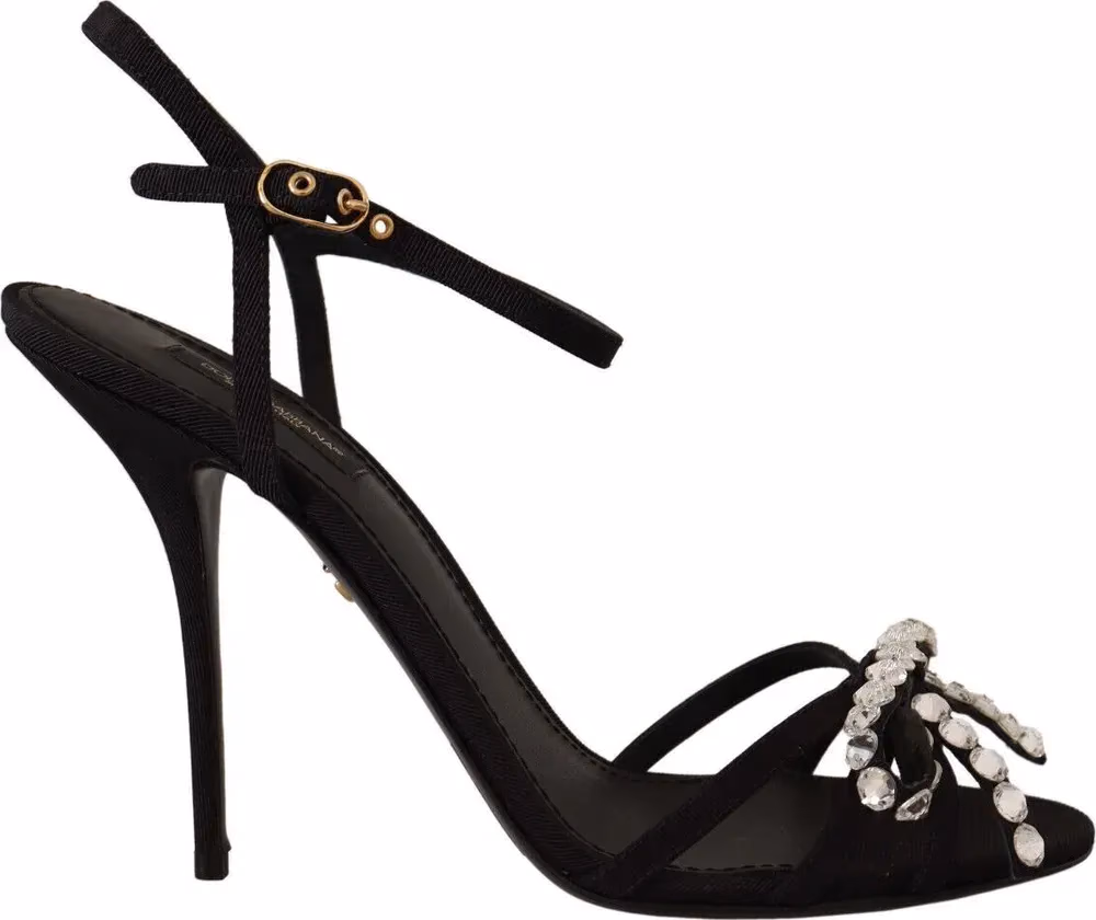 Dolce & Gabbana Black Crystals Ankle Strap Heels Sandals Shoes