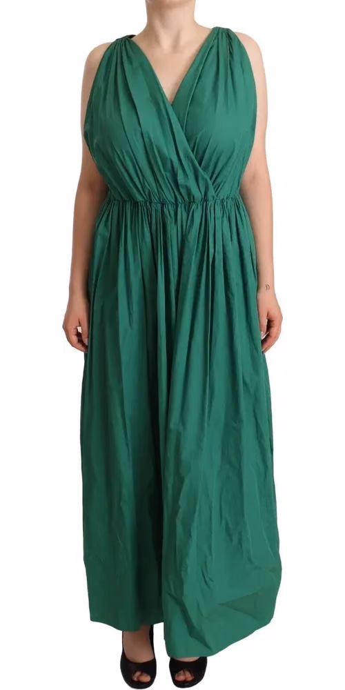 Dolce & Gabbana Green Cotton Sleeveless V-neck Dress