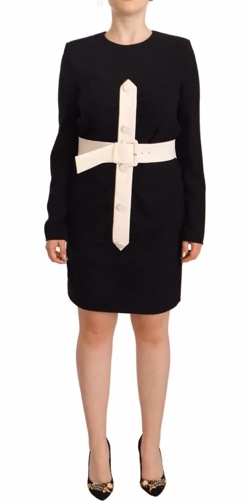 Givenchy Black Wool Long Sleeves Belted Mini Sheath Dress