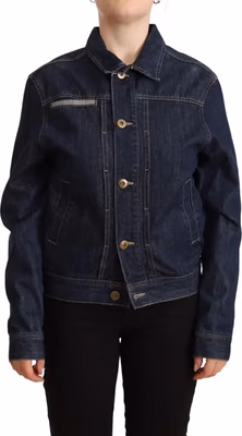 Dark Blue Button Down Long Sleeves Denim Jacket