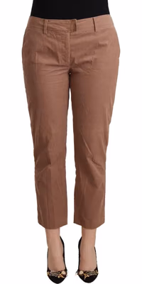 Brown Cotton Tapered Cropped Pants