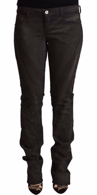 Black Cotton Mid Waist Skinny Pants