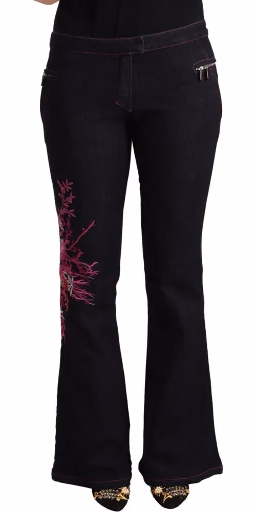 Exte Black Cotton Mid Waist Cotton Flared Jeans