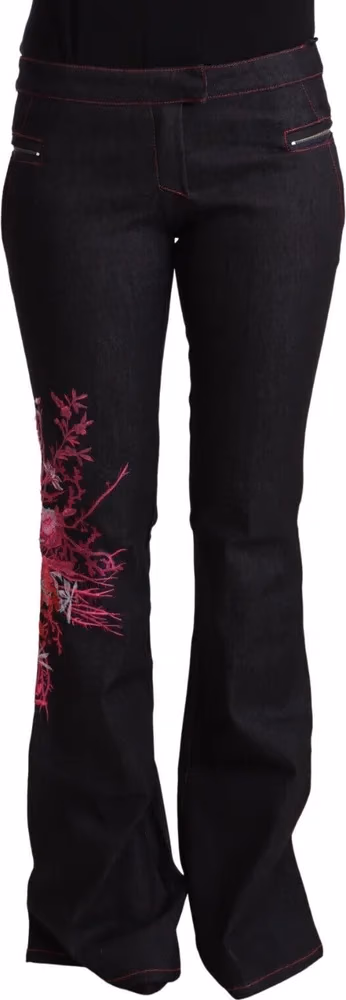 Exte Black Cotton Stretch Mid Waist Cotton Flared Denim Jeans