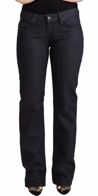 Dark Blue Cotton Stretch Low Waist Straight Denim Jeans