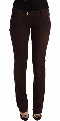 Brown Cotton Stretch Low Waist Slim Fit Denim Jeans