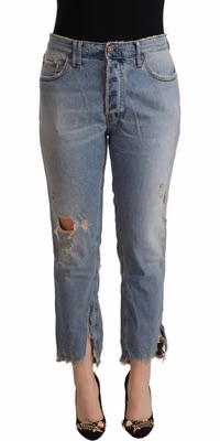 Light Blue Distressed Mid Waist Cropped Denim Jeans