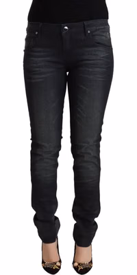 Black Washed Cotton Low Waist Slim Fit Denim Jeans