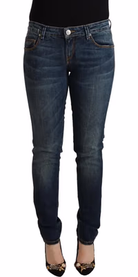 Blue Washed Cotton Low Waist Slim Fit Denim Jeans