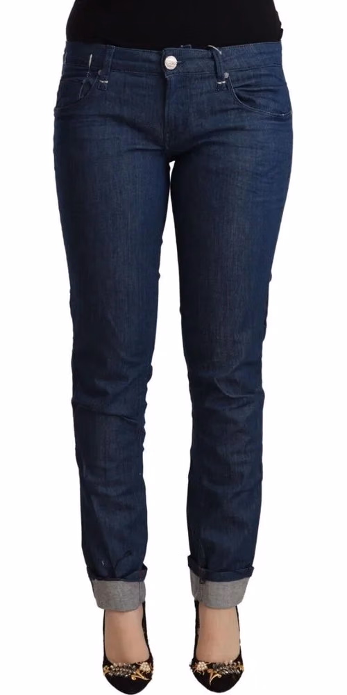 Acht Blue Cotton Low Waist Skinny Denim Folded Hem Jeans
