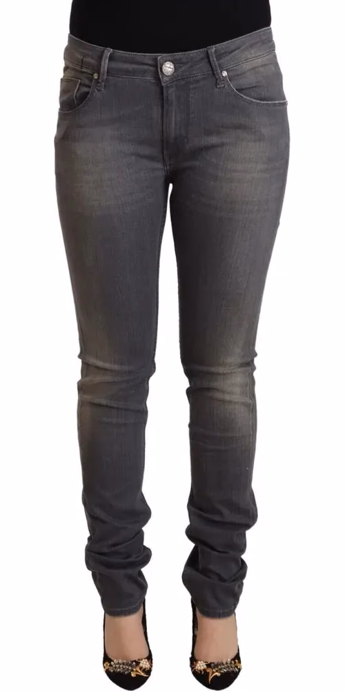 Acht Dark Gray Washed Cotton Denim Skinny Jeans