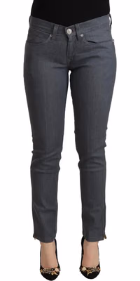 Gray Cotton Low Waist Skinny Denim Jeans