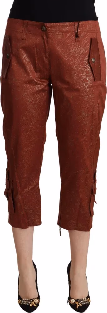 Just Cavalli Brown Lurex Mid Waist Cotton Cropped Capri Pants