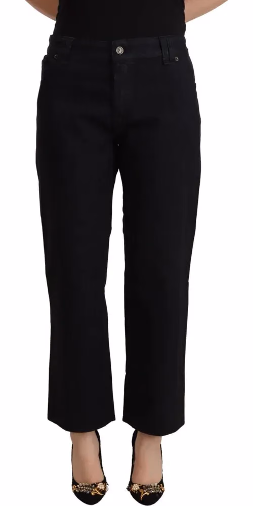 John Galliano Black Cotton Flared Cropped High Waist Denim Jeans