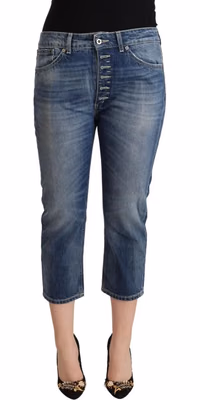 Blue Washed Mid Waist Capri Denim Jeans