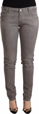 Gray Cotton Low Waist Skinny Push Up Denim Jeans