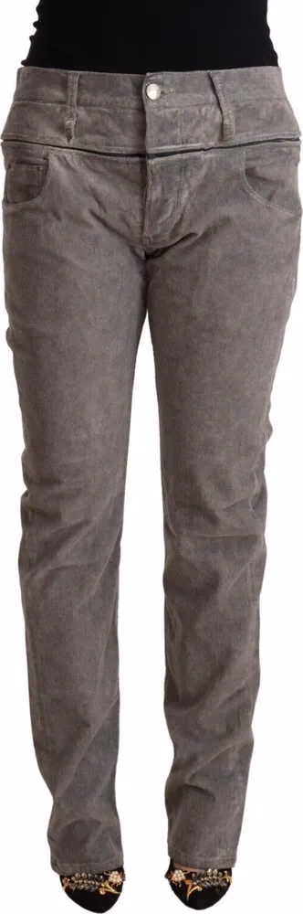 Acht Gray Cotton Straight Fit High Waist Pants