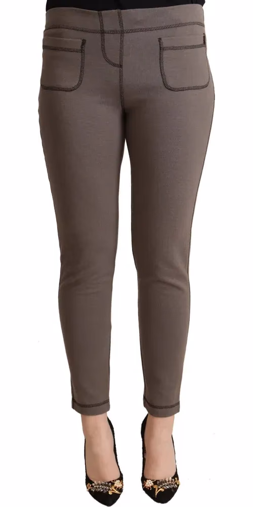 John Galliano Gray Cotton Mid Waist Stretch Leggings Cropped Pants