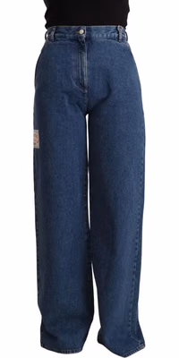 Blue Cotton High Waist Wide Leg Boot Cut Denim Jeans