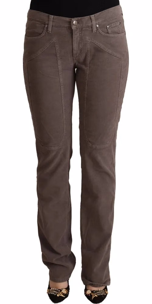 Jeckerson Brown Cotton Low Waist Iconic Patches Leg Denim Jeans