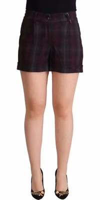 Multicolor Checkered Mid Waist Folded Hem Shorts