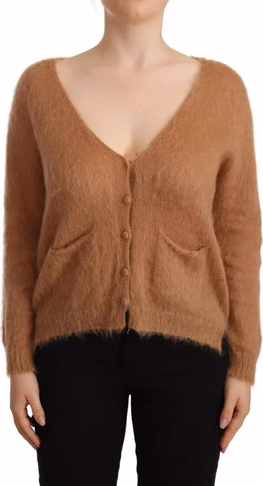 PINK MEMORIES Brown Cardigan V-Neck Long Sleeve Sweater