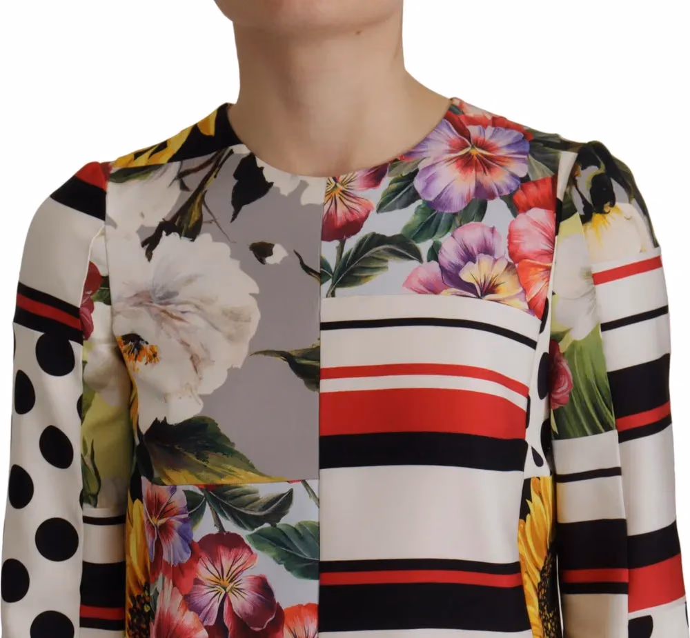 Dolce & Gabbana Multicolor Charmeuse Floral Sheath Jaquard Pachwork Dress